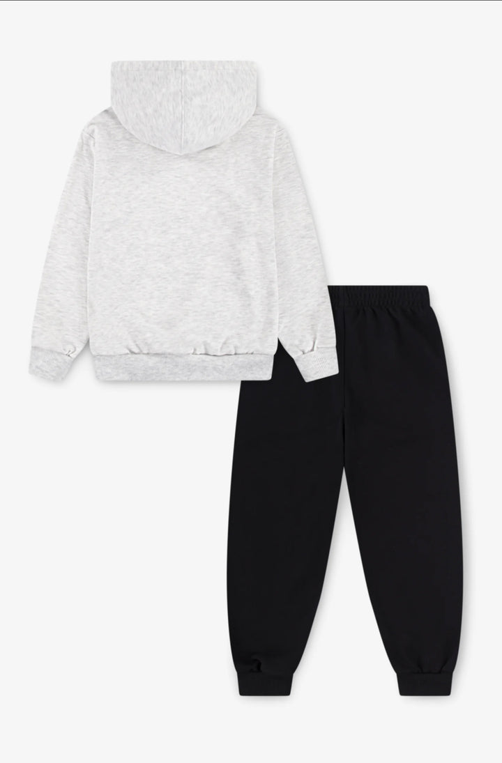 Tuta felpa con cappuccio a maniche lunghe e pantalone in cotone con grafica bambino