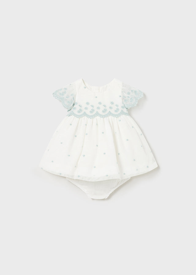 Embroidered tulle dress with diaper cover for newborn