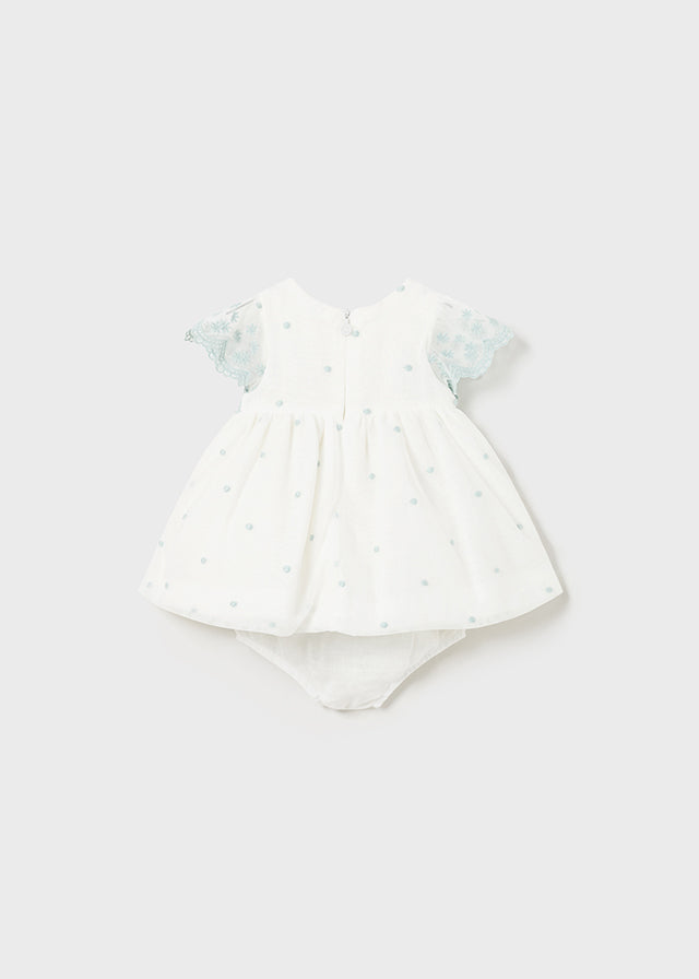 Embroidered tulle dress with diaper cover for newborn