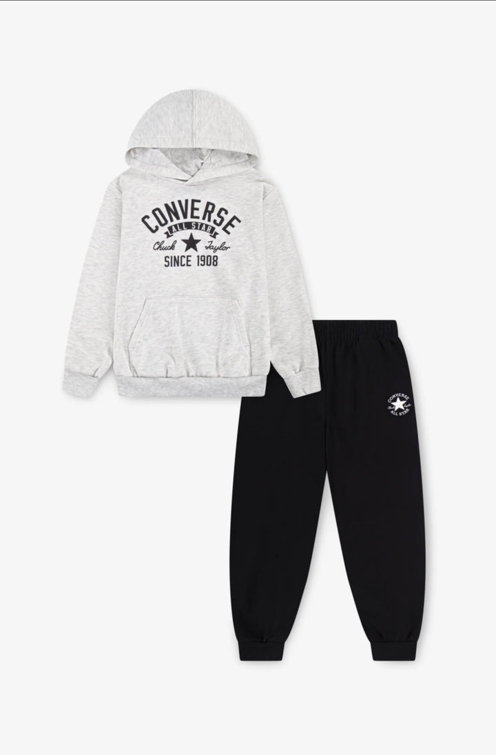 Tuta felpa con cappuccio a maniche lunghe e pantalone in cotone con grafica bambino