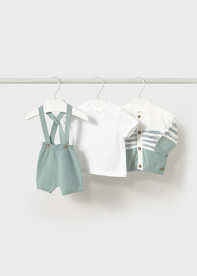3-piece tricot set with baby cardigan