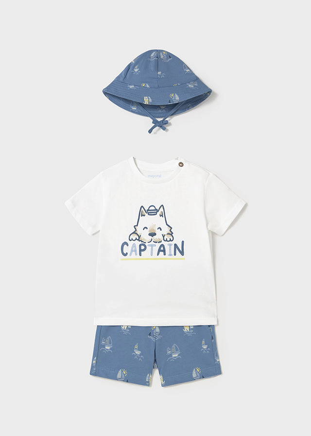 Completo 3 pezzi con cappello stampato baby maschio