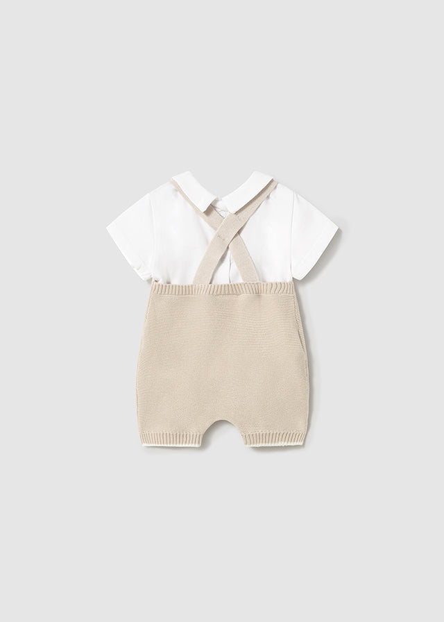 Completo salopette tricot e maglietta neonato
