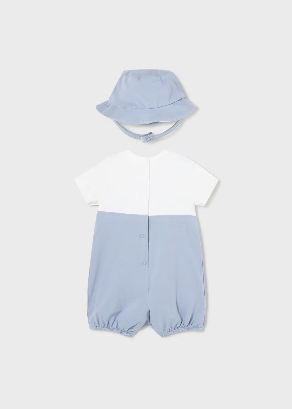 Pagliaccetto finta salopette con cappello cotone neonato