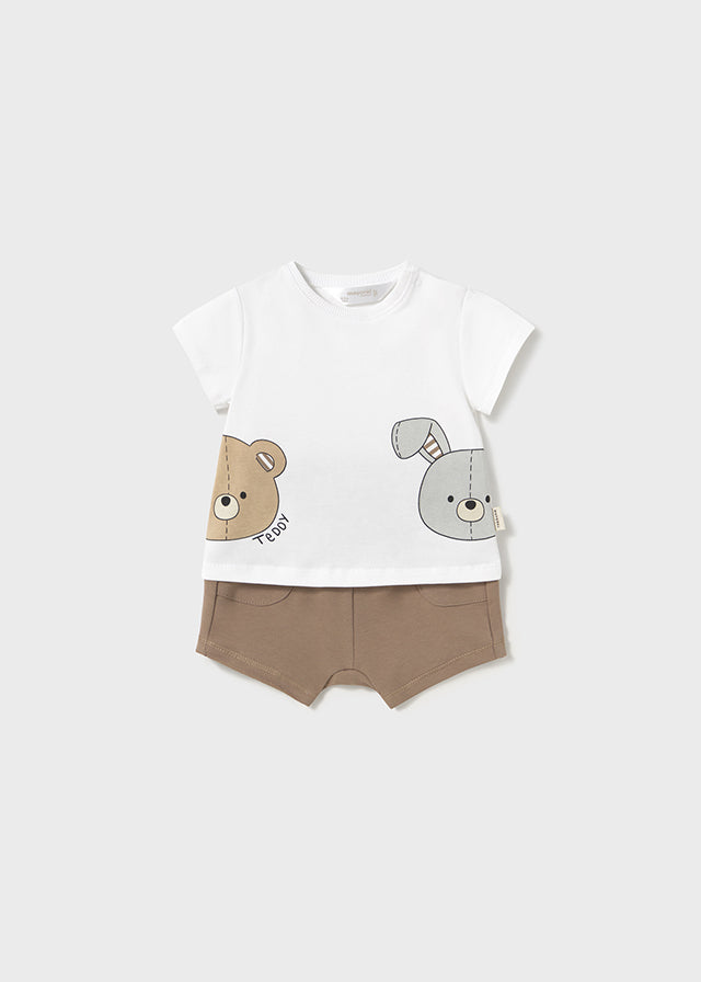 Completo pantaloncino e maglietta animaletti neonato