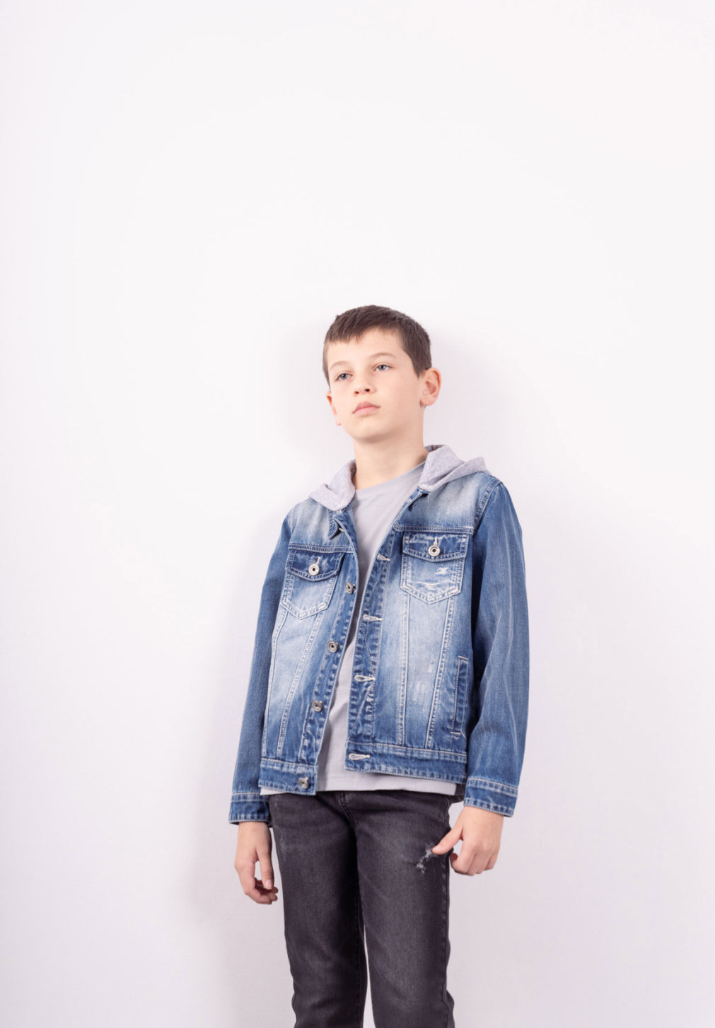 Giacca di jeans con cappuccio removibile ragazzo