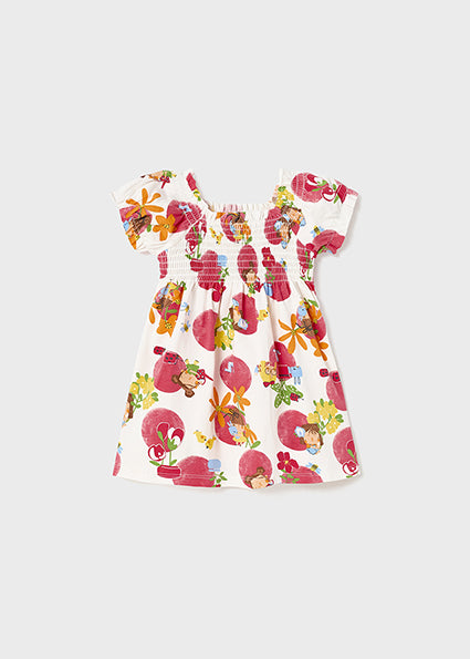 Vestito stampato con punto smock cotone sostenibile baby femmina