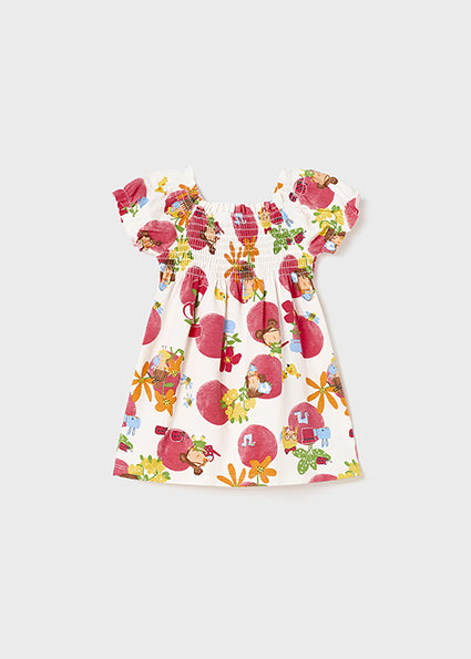 Vestito stampato con punto smock cotone sostenibile baby femmina