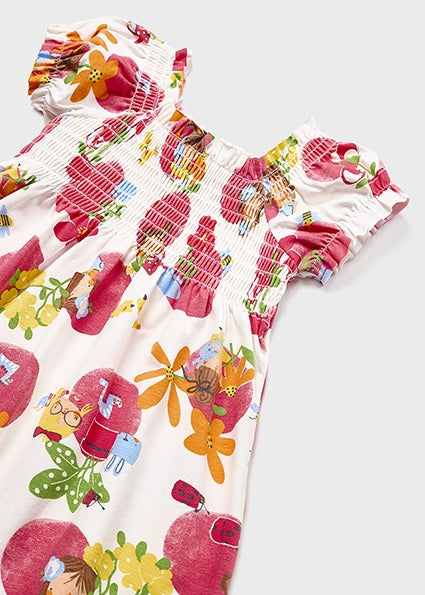 Vestito stampato con punto smock cotone sostenibile baby femmina