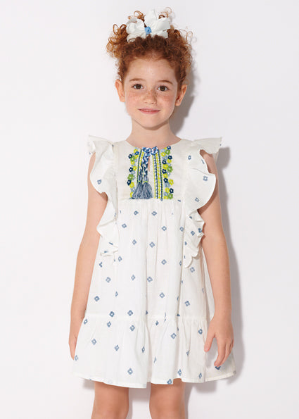 Vestito stampato con ricamo cotone bambina