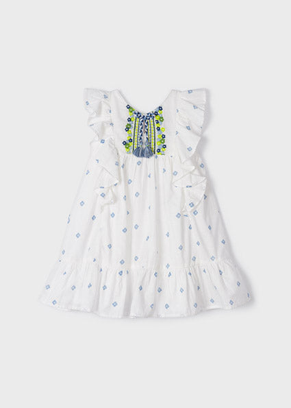 Vestito stampato con ricamo cotone bambina