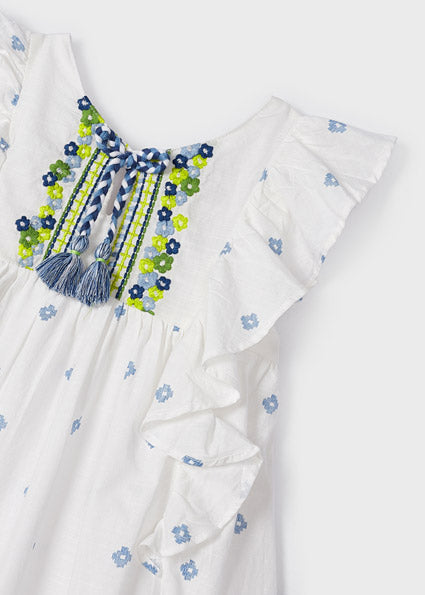 Vestito stampato con ricamo cotone bambina