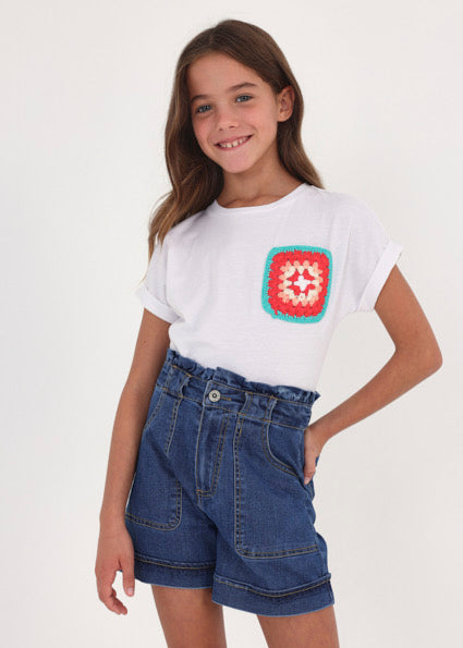 Pantaloncino jeans vita alta cotone ragazza