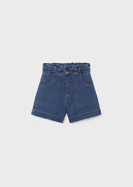 Pantaloncino jeans vita alta cotone ragazza