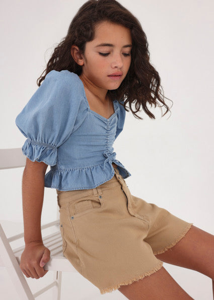 Pantaloncino vita alta cotone ragazza