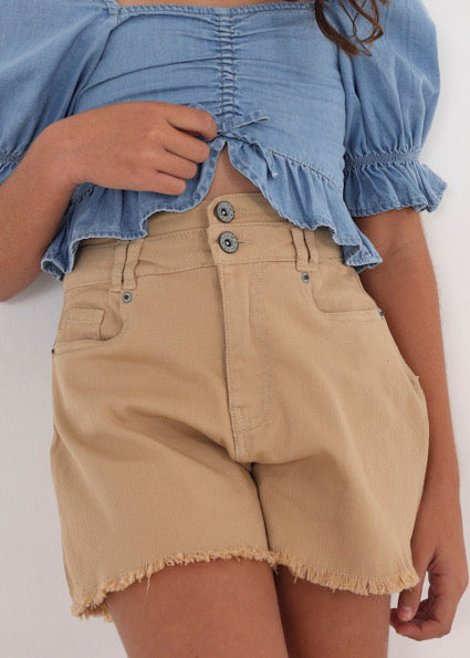 Pantaloncino vita alta cotone ragazza