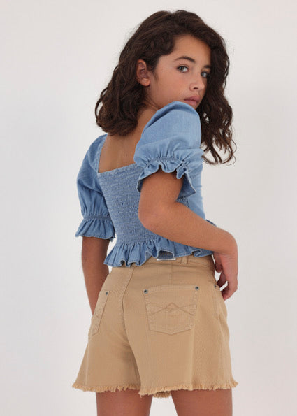 Pantaloncino vita alta cotone ragazza