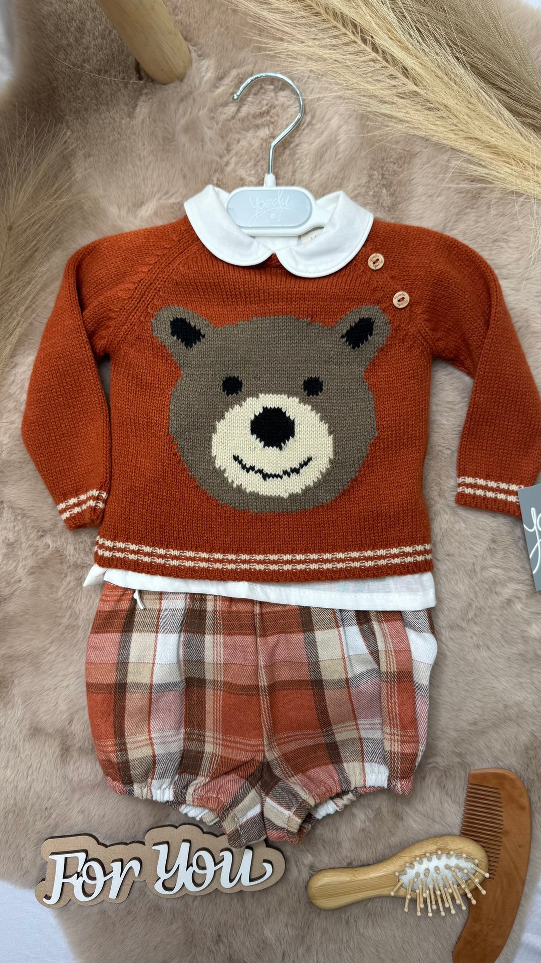 Completo tre pezzi culotte camicia e maglioncino neonato Yoedu