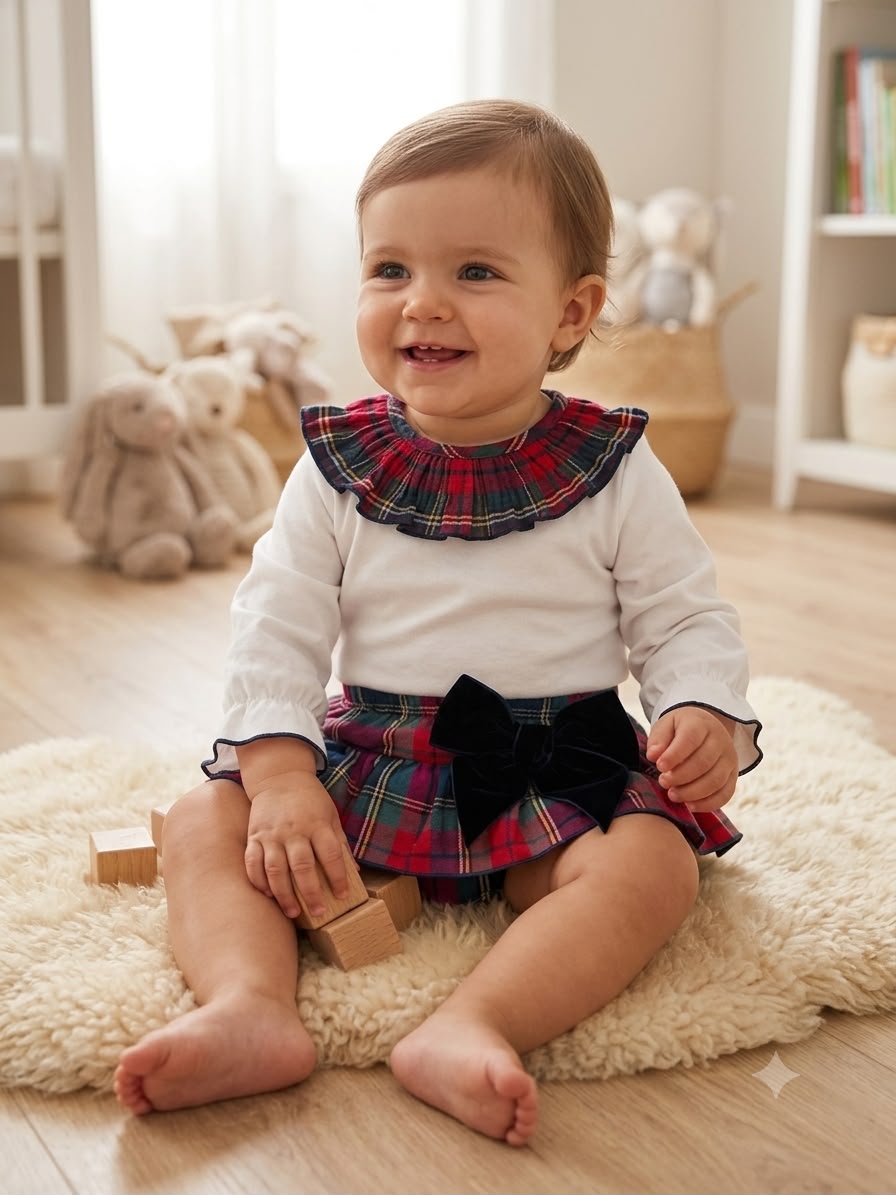 Completo con culotte scozzese neonata Calamaro