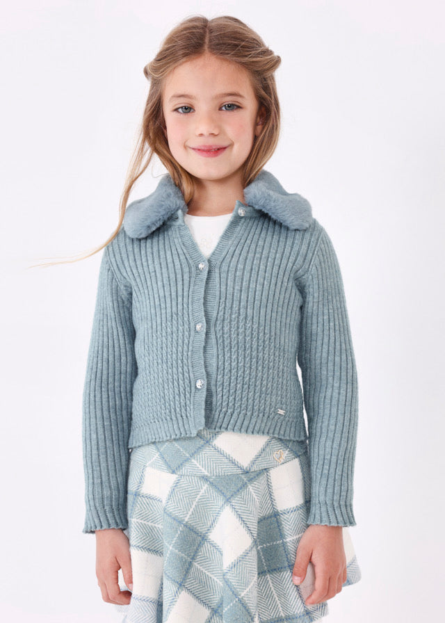 Cardigan colletto pellicciotto bambina