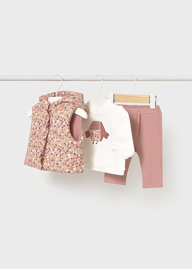 Completo 3 pezzi con gilet e pantalone neonata Mayoral