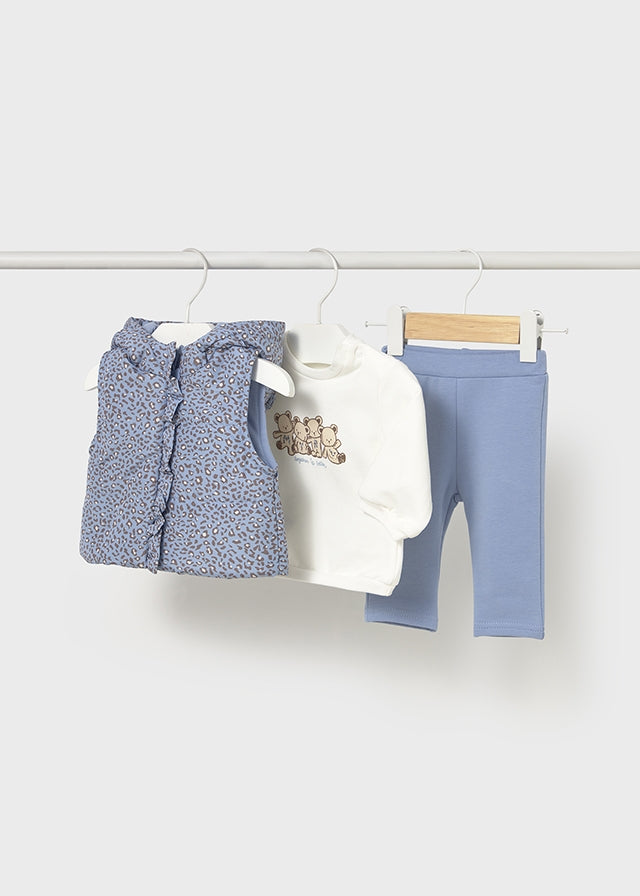 Completo 3 pezzi con gilet e pantalone neonata Mayoral