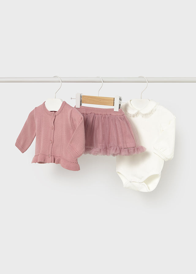 Completo 3 pezzi con gonna in tulle neonata Mayoral