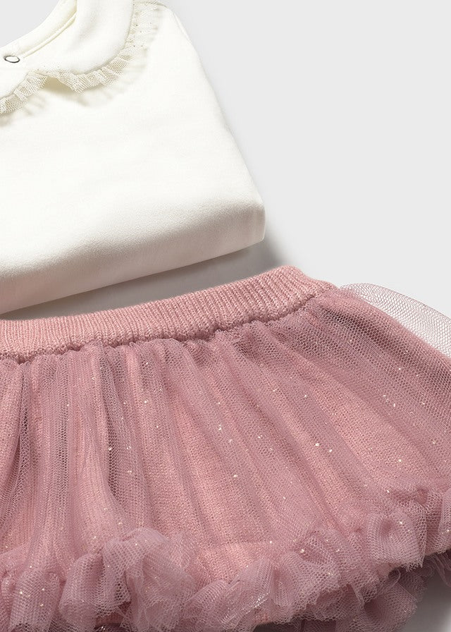 Completo 3 pezzi con gonna in tulle neonata Mayoral