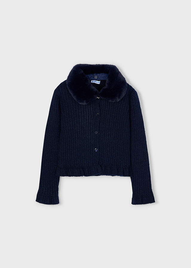 Cardigan colletto pellicciotto bambina Mayoral