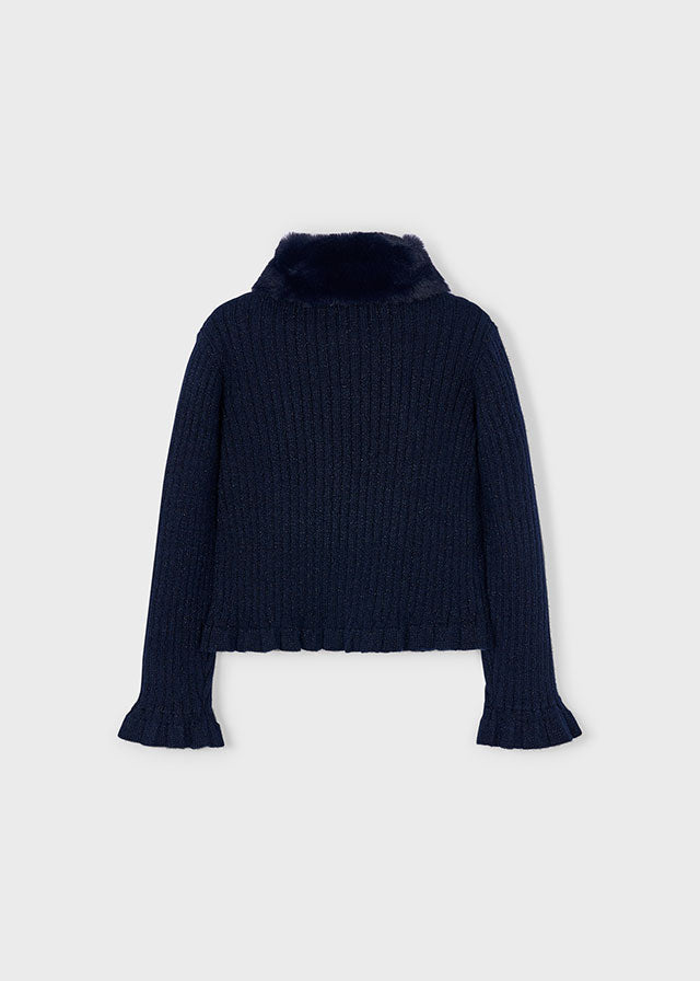 Cardigan colletto pellicciotto bambina Mayoral