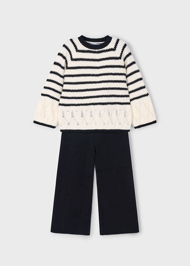Completo pantalone e maglione righe bambina Mayoral