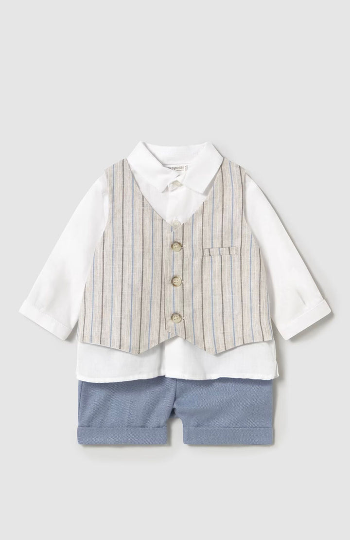 Completo pantaloncino e camicia con gilet neonato