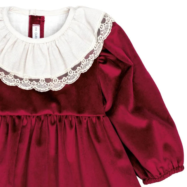 Vestito in velluto con collo in pizzo Calamaro