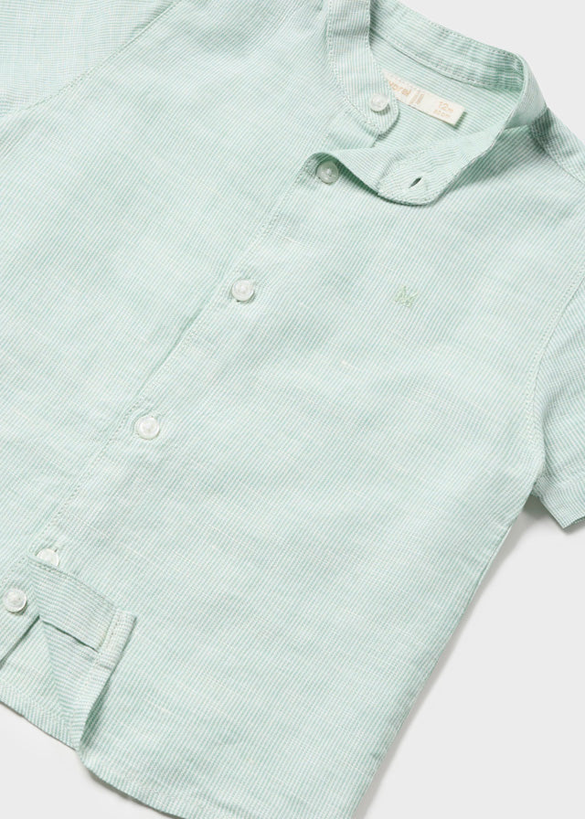 Camicia con colletto alla coreana di lino baby maschio