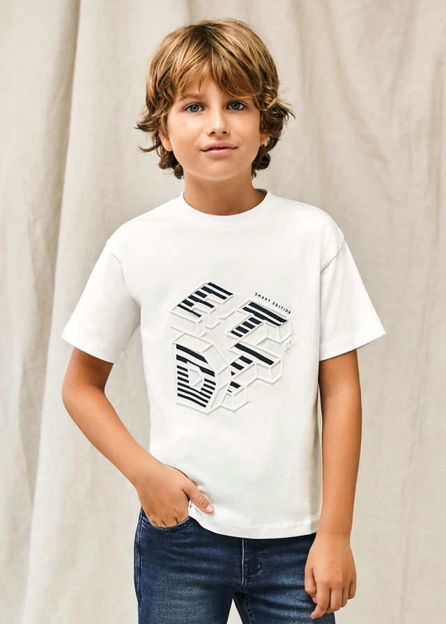 Maglietta di cotone con stampe in rilievo ragazzo