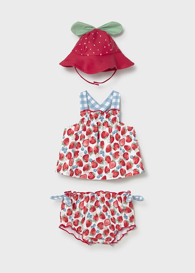 Coordinato fragola costume con cappello neonata Mayoral