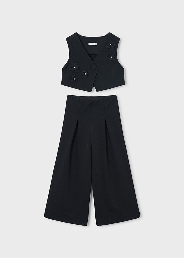 Completo pantalone e gilet fiori bambina