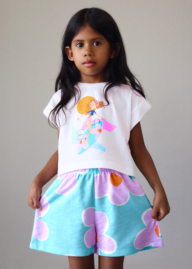 Coordinato short con stampa floreale bambina Mayoral