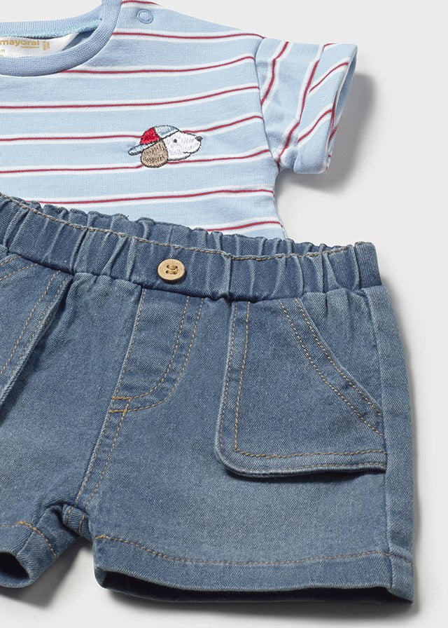 Completo t-shirt a righe 2 pezzi in denim neonato Mayoral