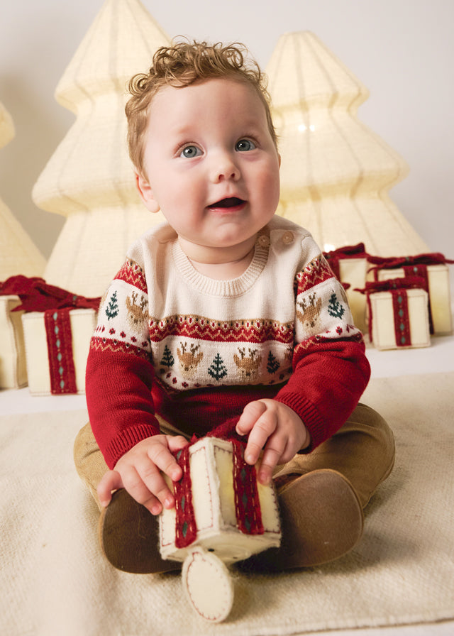 Completo due pezzi con maglione natalizio neonato Mayoral