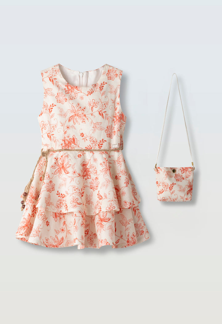 Vestito con stampe e borsa di paglia bambina ebita