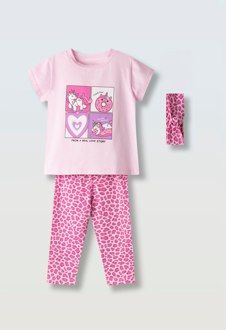 Coordinato 3 pezzi con fascia capelli e short bambina