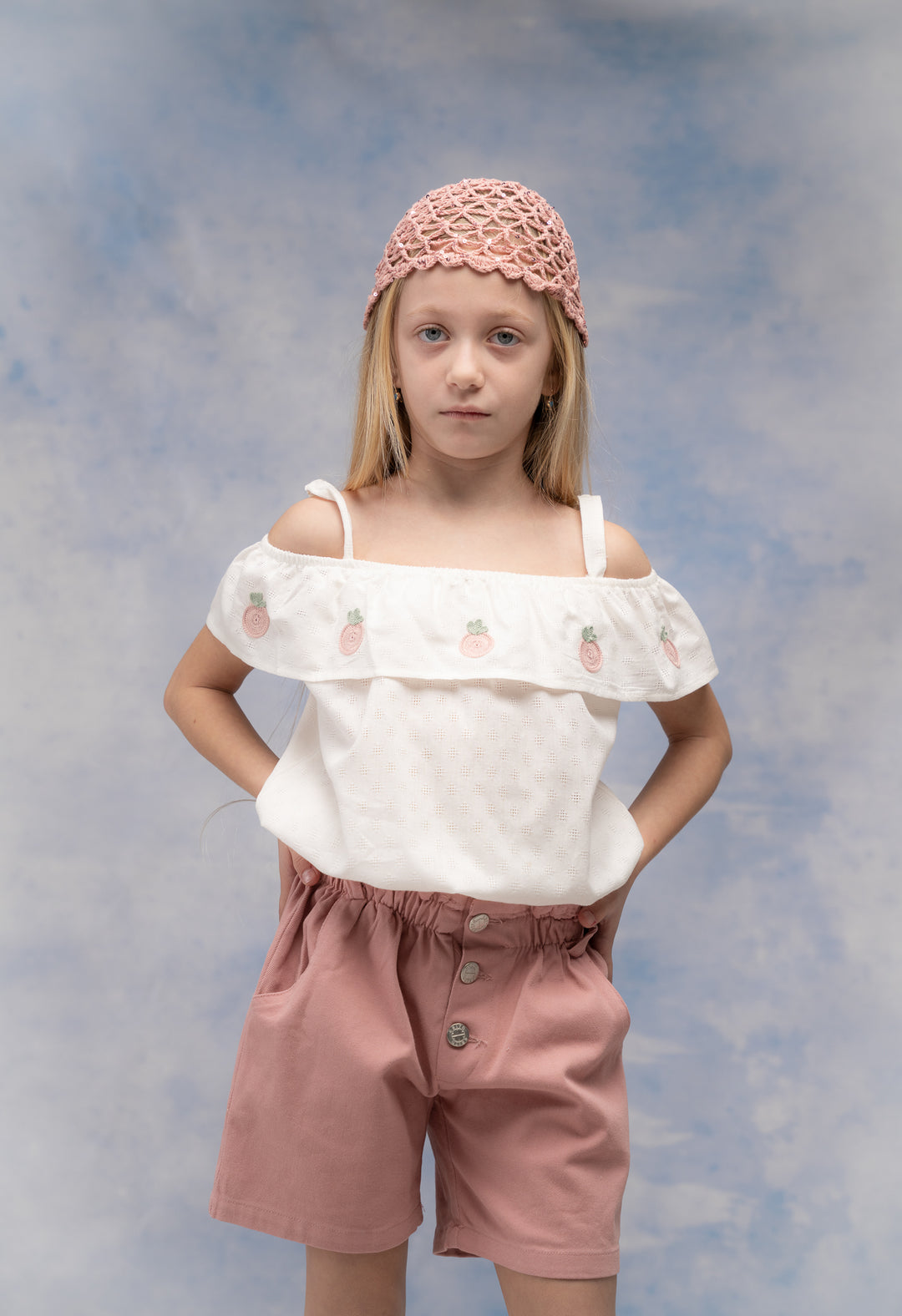 Completo blusa ricamata con pantaloncino bambina  Ebita