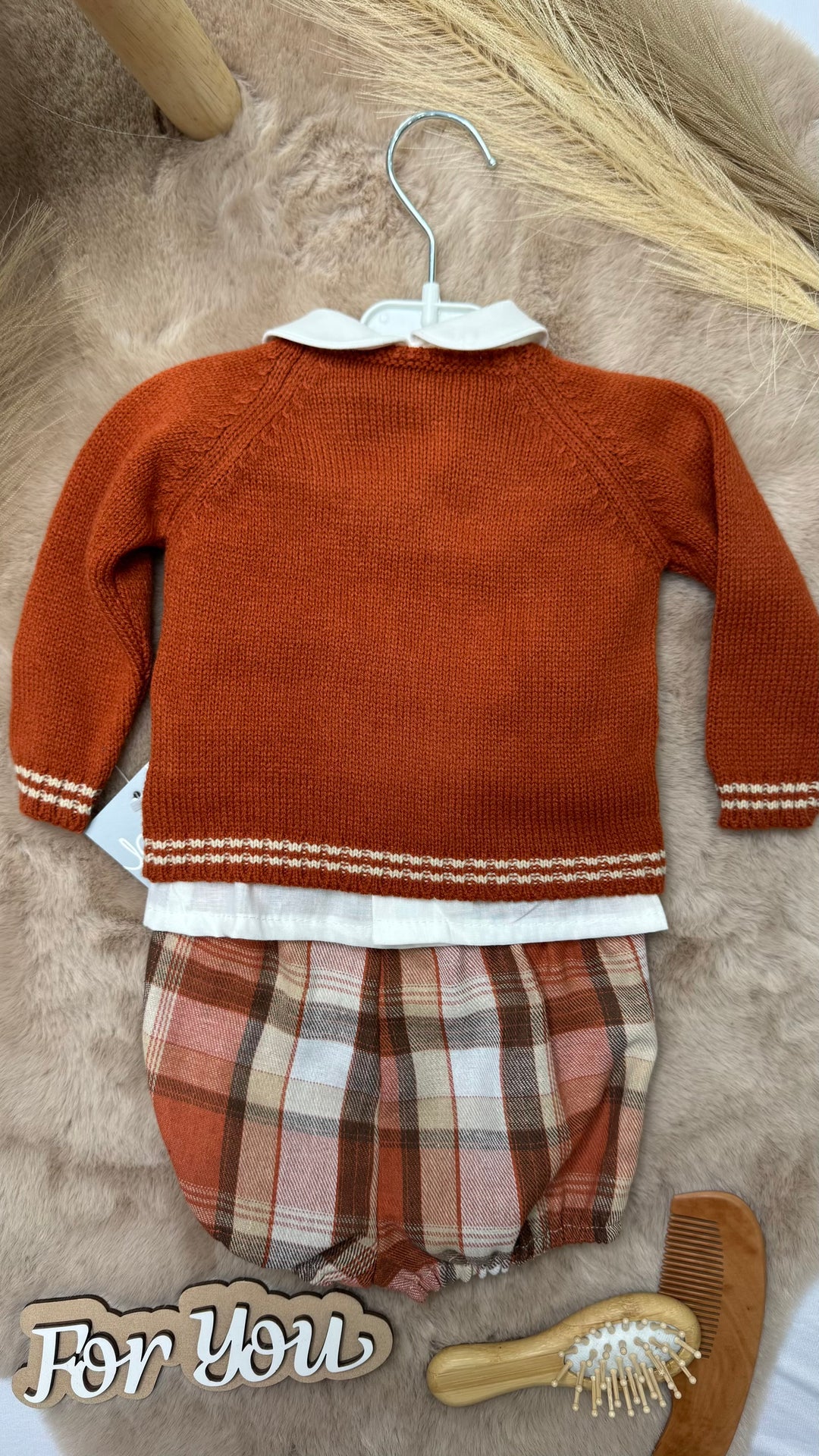 Completo tre pezzi culotte camicia e maglioncino neonato Yoedu