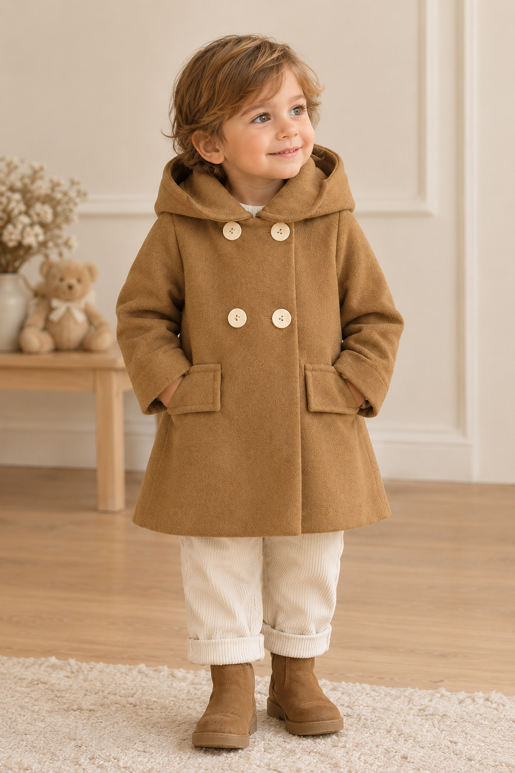 Cappotto in panno con cappuccio baby boy Yoedu