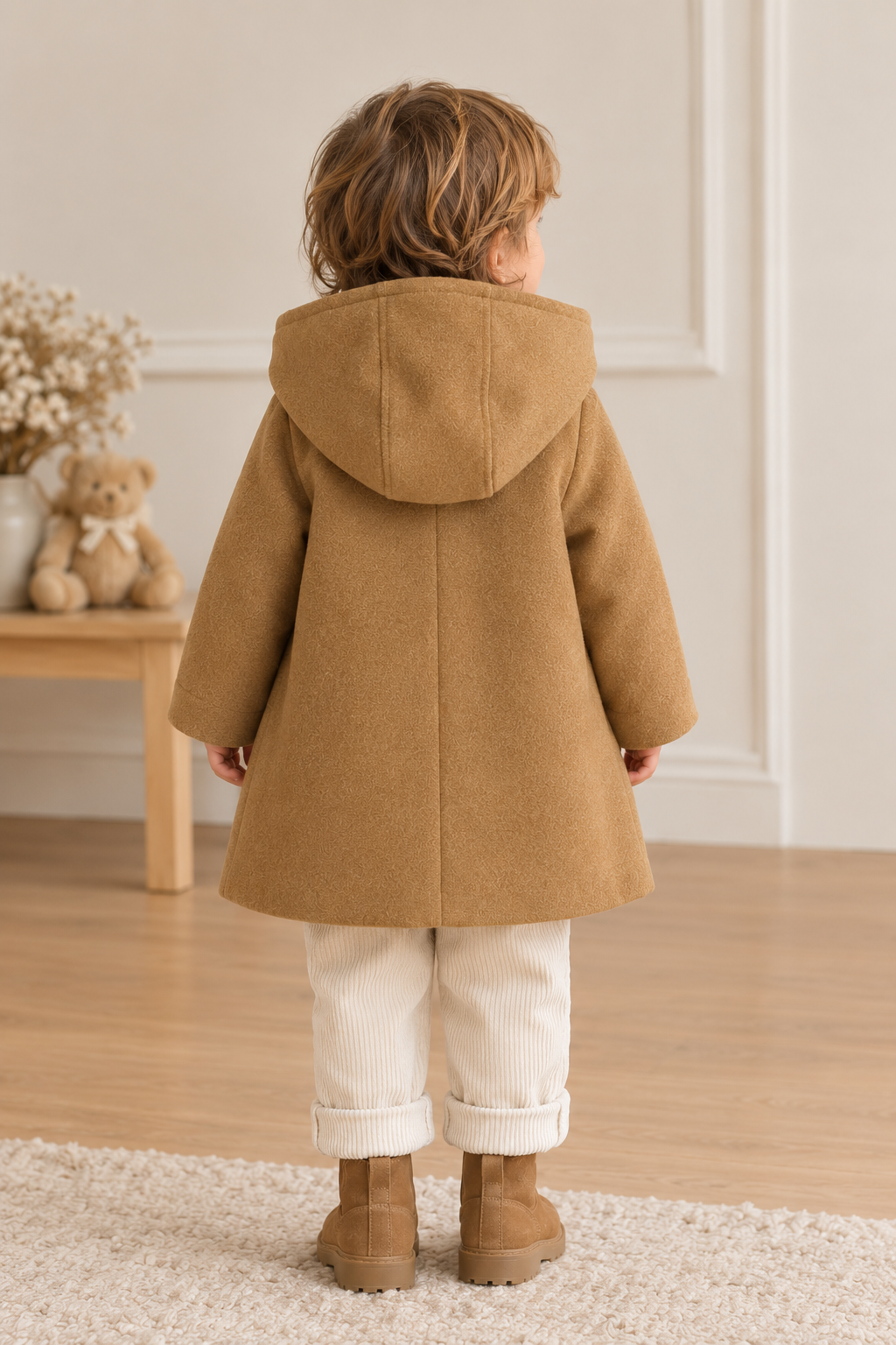 Cappotto in panno con cappuccio baby boy Yoedu