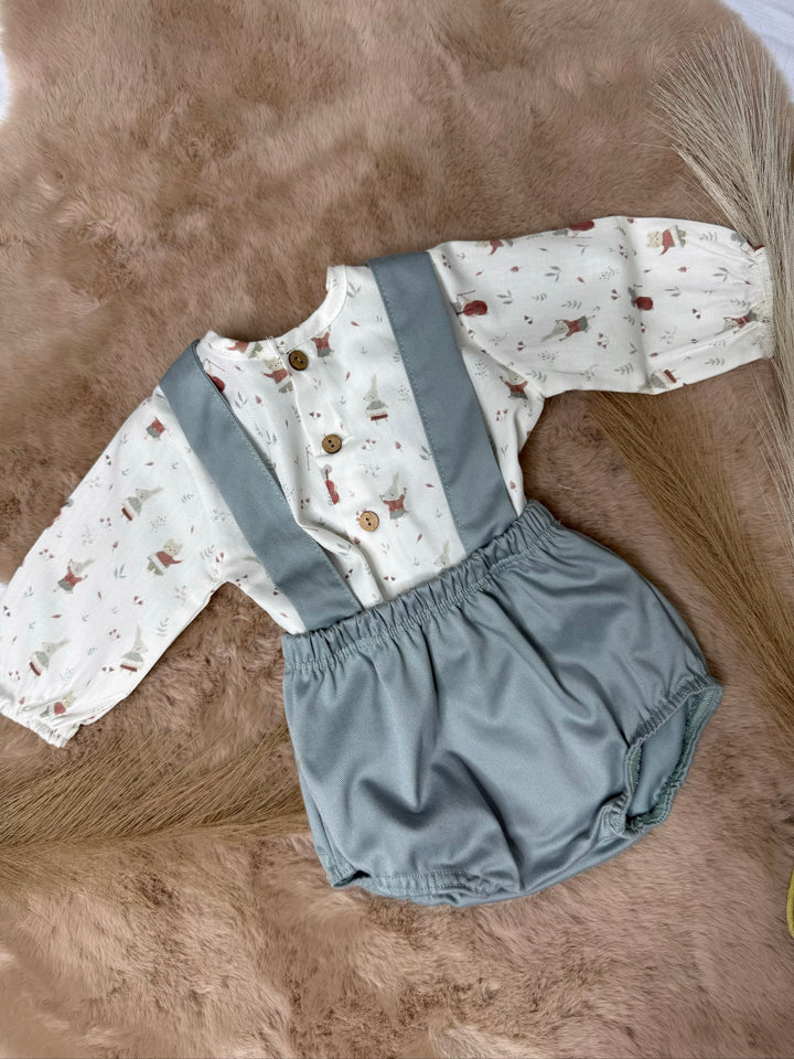 Completo con camicia e salopette neonato Calamaro