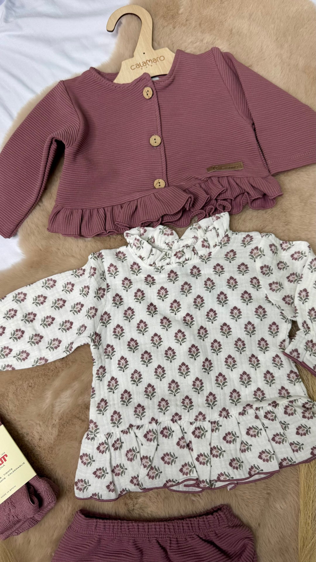 Completo 3 pezzi con cardigan neonata Calamaro
