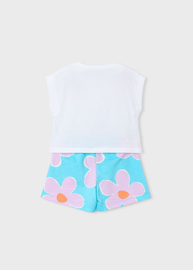 Coordinato short con stampa floreale bambina Mayoral