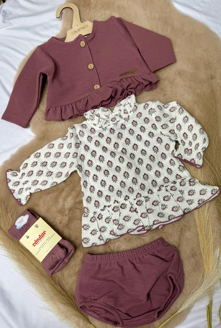 Completo 3 pezzi con cardigan neonata Calamaro